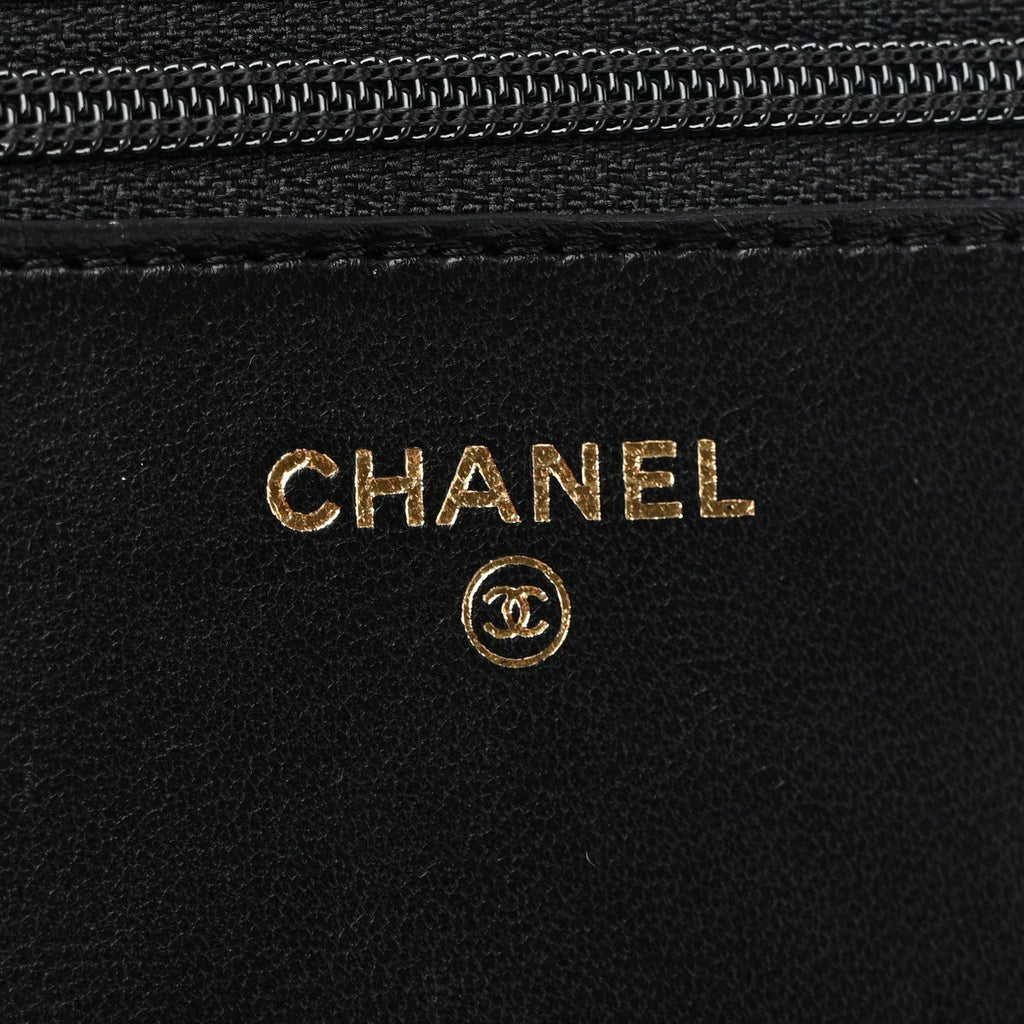 Lambskin Quilted CC Pearl Crush Wallet on Chain WOC Black wholesalehk.shop