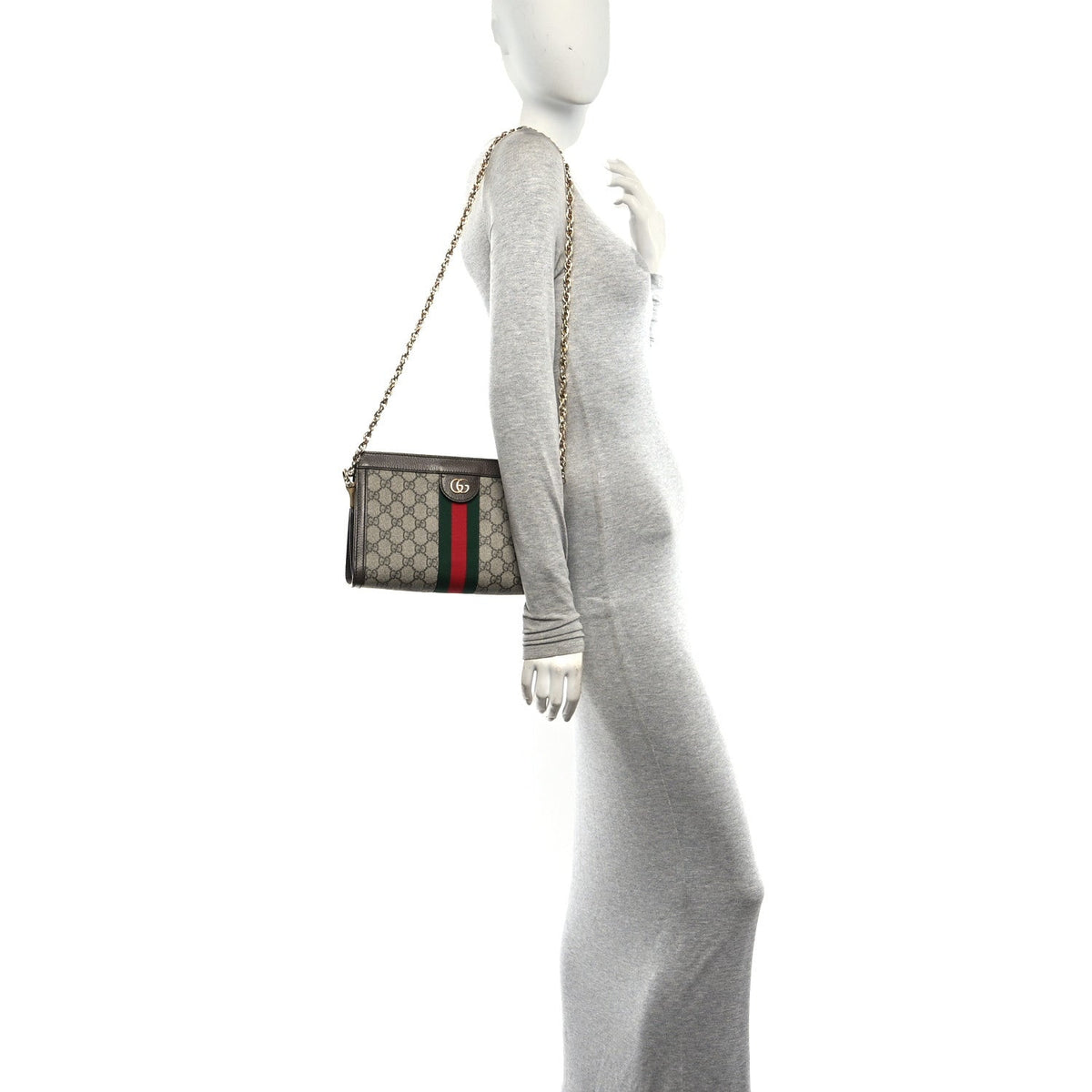 GG Supreme Monogram Web Small Ophidia Chain Shoulder Bag Brown wholesalehk.shop