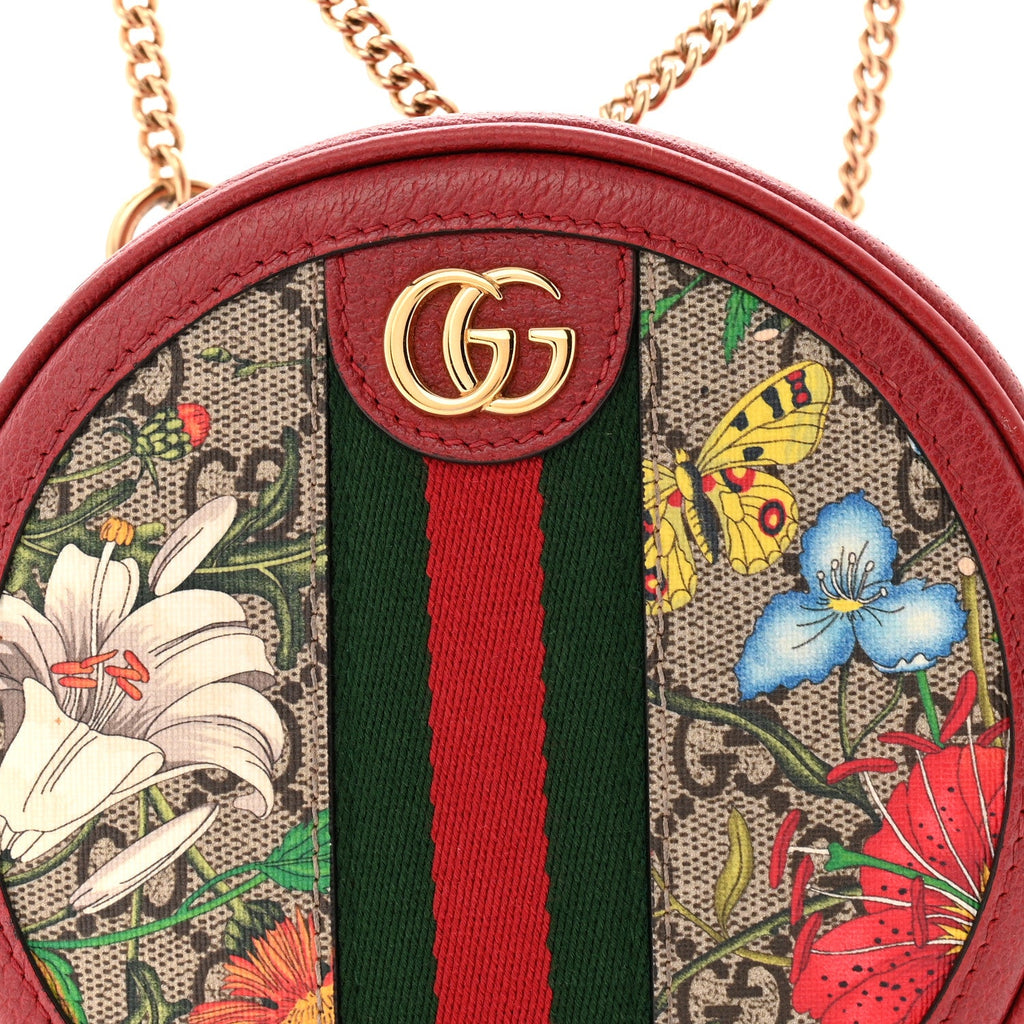 GG Supreme Monogram Web Flora Mini Ophidia Round Backpack Red wholesalehk.shop