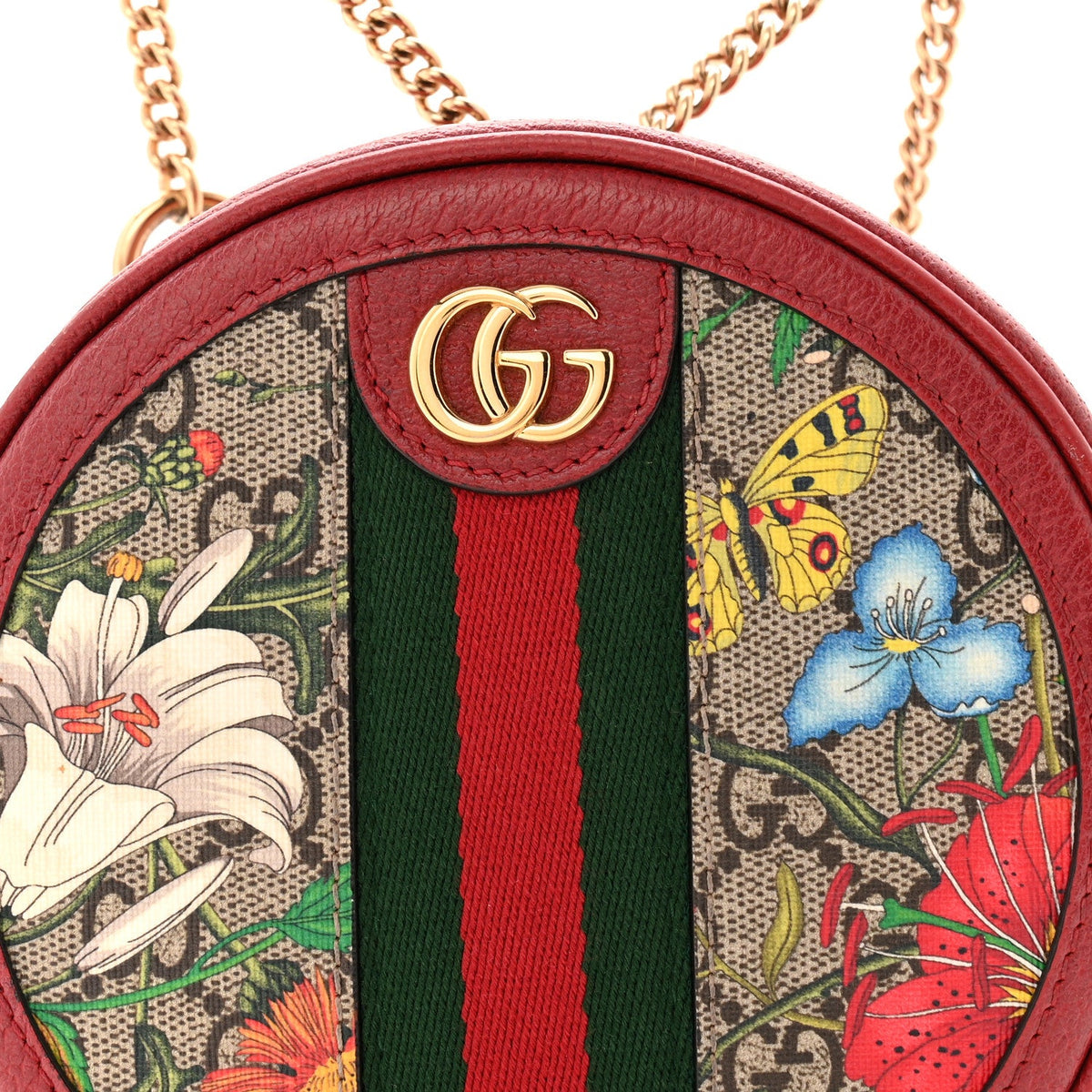 GG Supreme Monogram Web Flora Mini Ophidia Round Backpack Red wholesalehk.shop