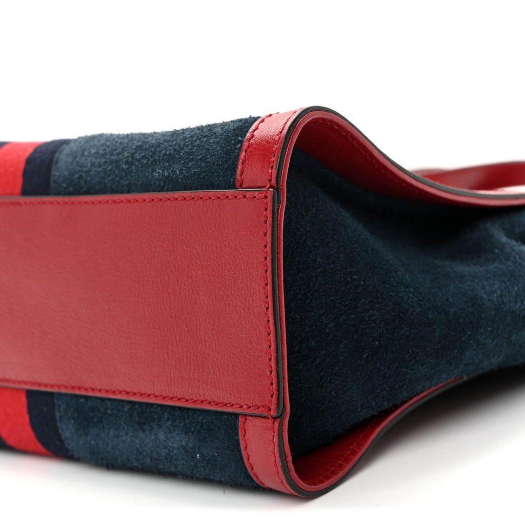 Suede Calfskin Web Small Ophidia Tote Bag New Blue Romantic Cherry wholesalehk.shop