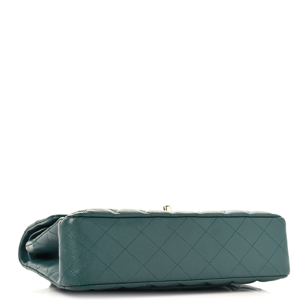 Caviar Quilted Medium Double Flap Green wholesalehk.shop