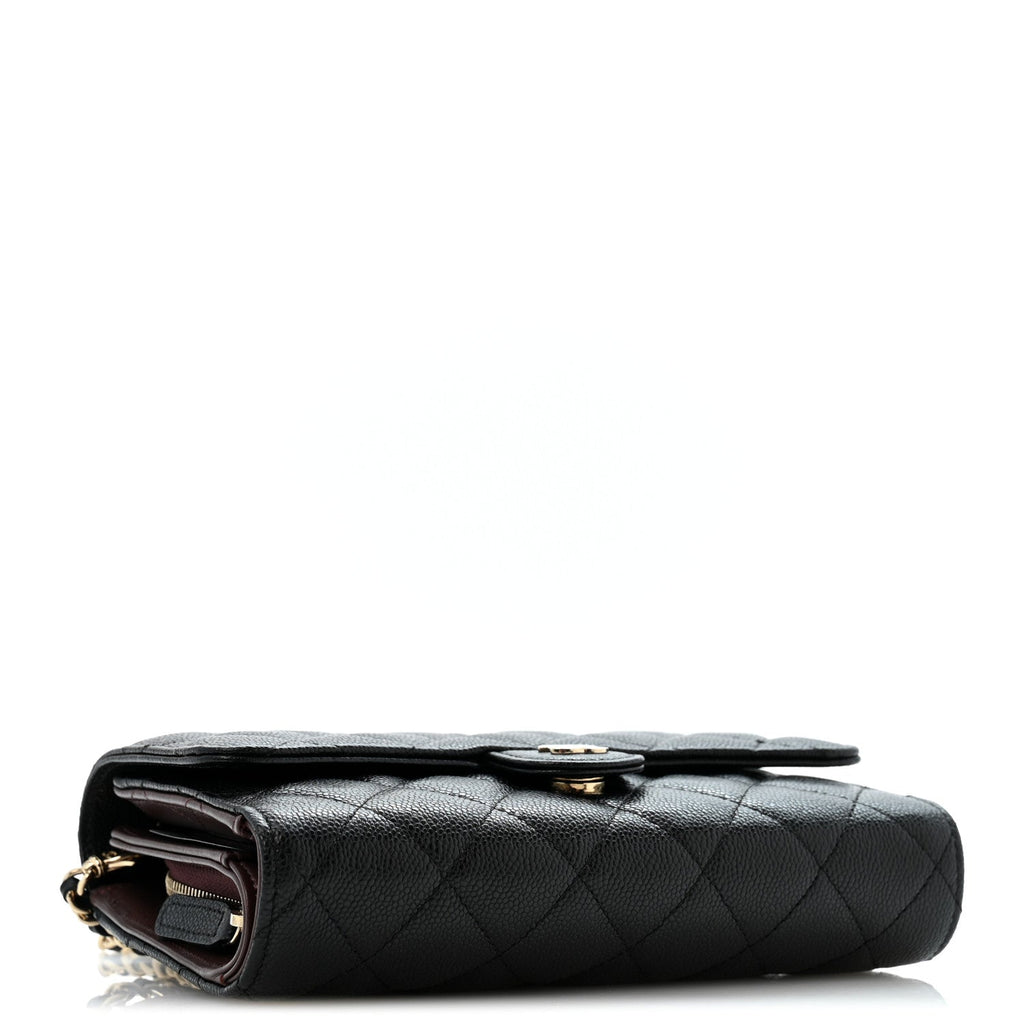 Caviar Quilted Compact Wallet On Chain WOC Black wholesalehk.shop