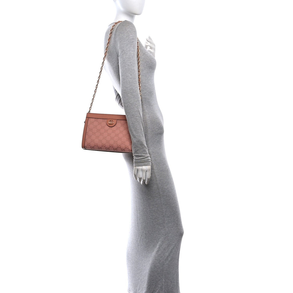 Monogram Textured Dollar Calfskin Small Ophidia Chain Shoulder Bag Cloche Rose Pink wholesalehk.shop