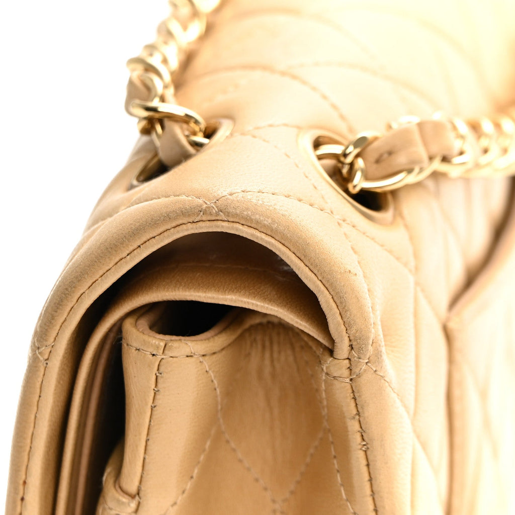 Lambskin Quilted Medium Double Flap Beige wholesalehk.shop