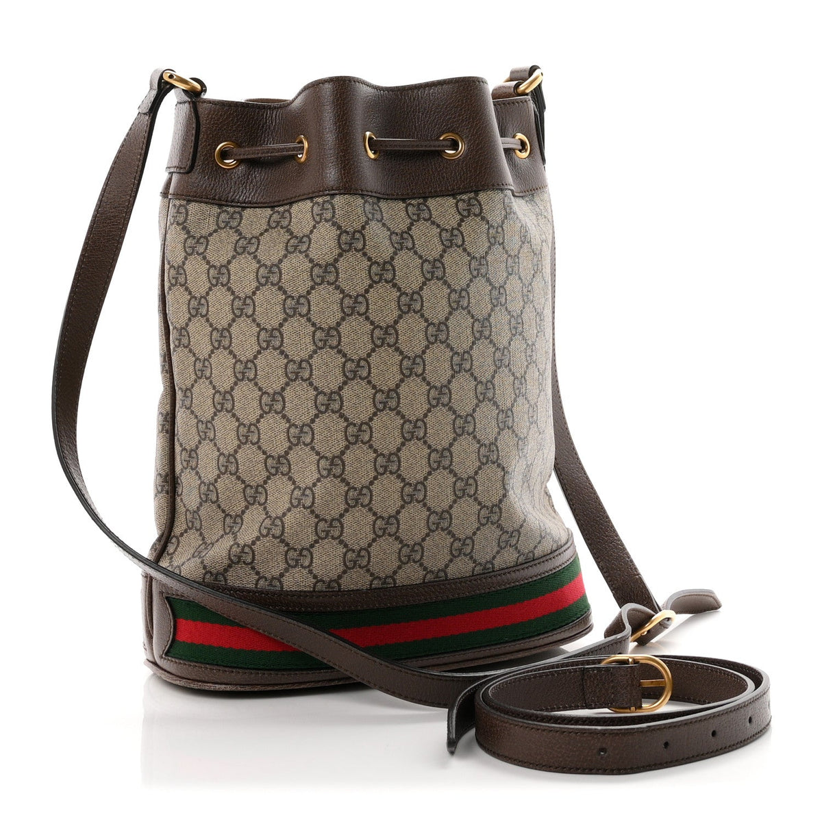 GG Supreme Monogram Web Ophidia Bucket Bag Brown wholesalehk.shop