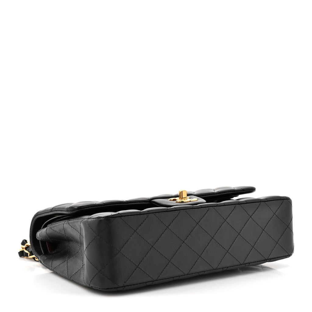 Lambskin Quilted Small Double Flap Black wholesalehk.shop
