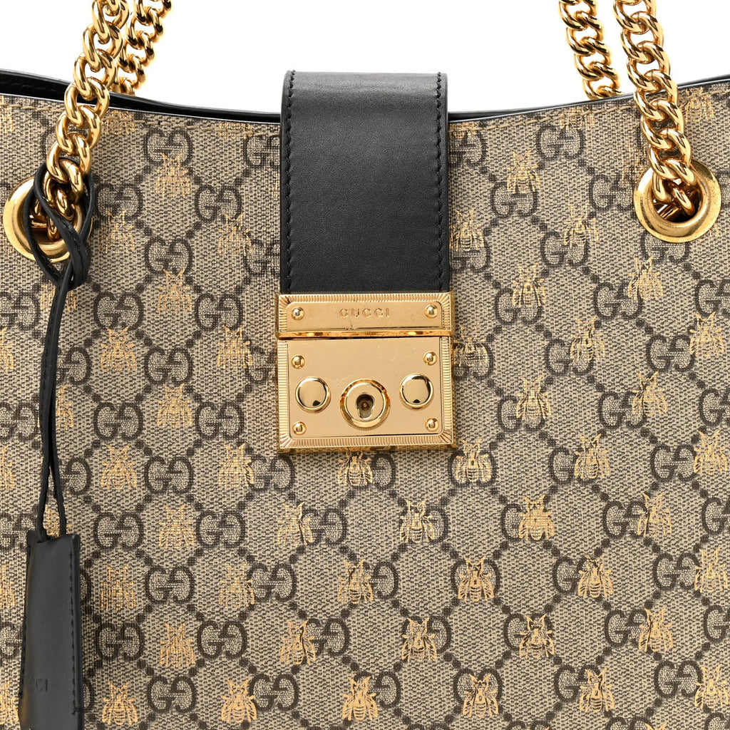 GG Supreme Monogram Bees Medium Padlock Tote Beige Oro Black £¨ Direct shipment via from wholesalehk.shop