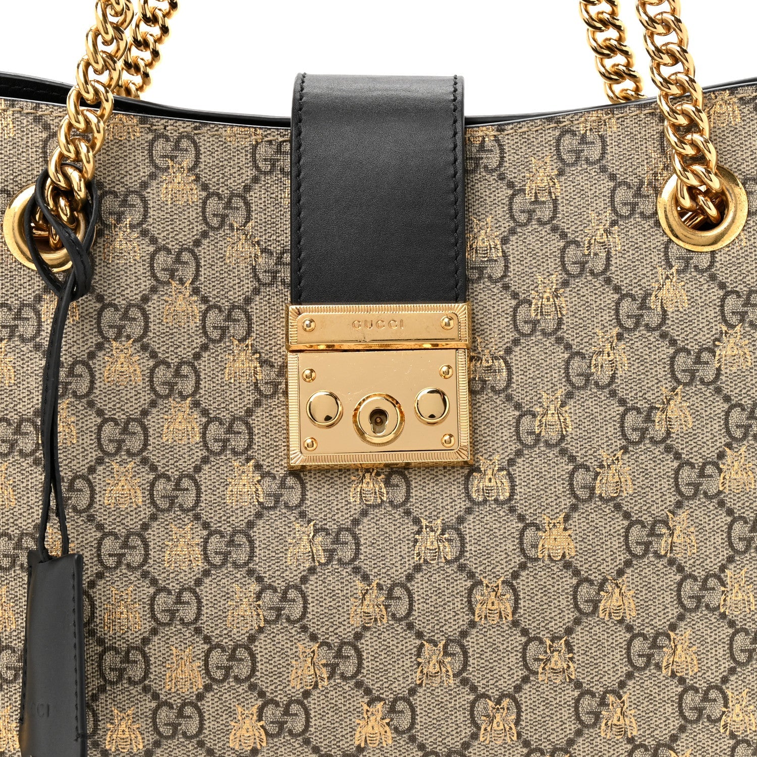 GG Supreme Monogram Bees Medium Padlock Tote Beige Oro Black £¨ Direct shipment via from wholesalehk.shop
