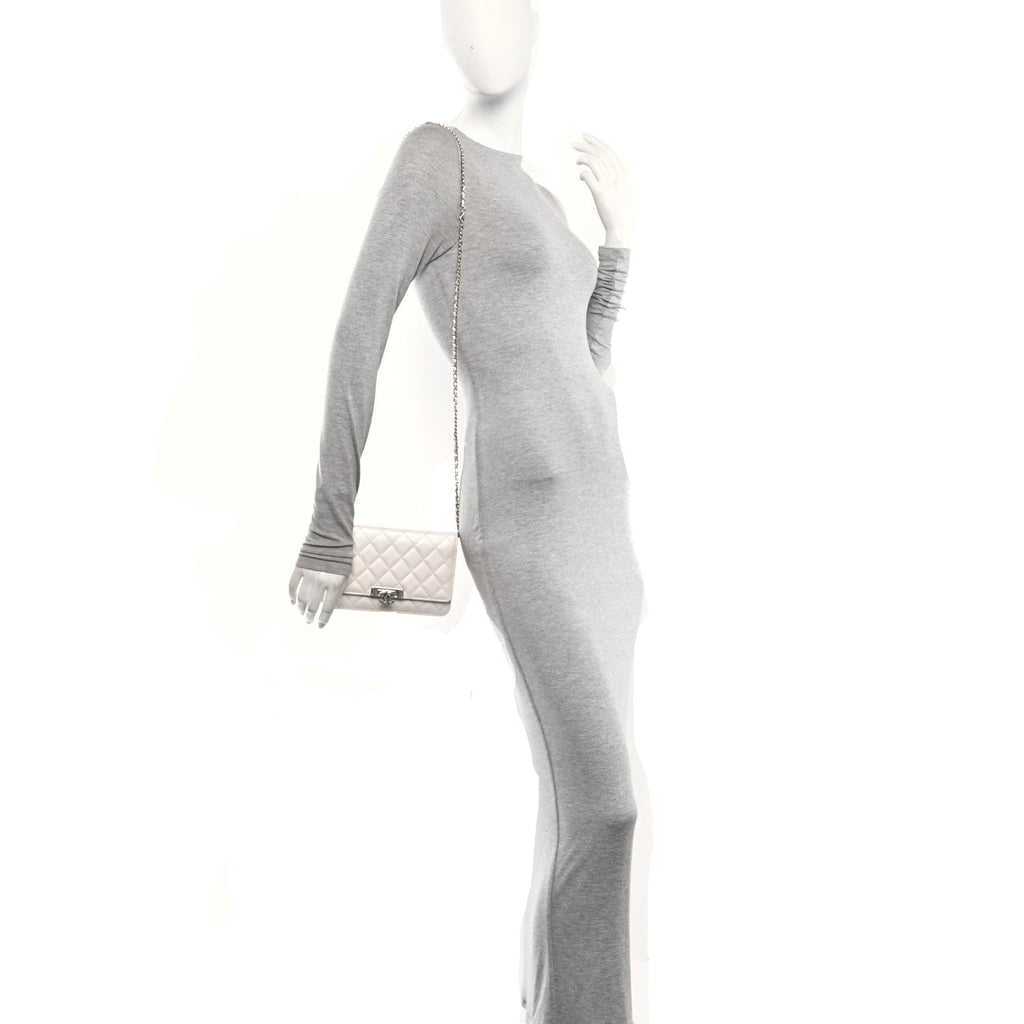 Iridescent Caviar Quilted Golden Class Wallet On Chain WOC White wholesalehk.shop