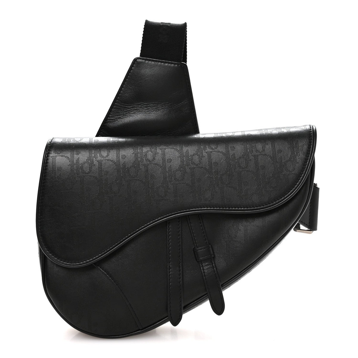 Calfskin Perforated Oblique Galaxy Mens Saddle Bag Black wholesalehk.shop