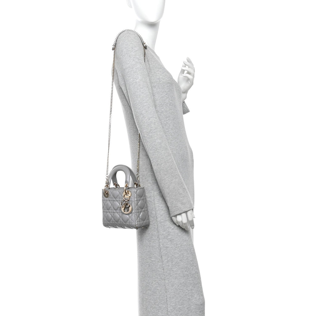 Lambskin Cannage Mini Lady Dior Gray Opaline Gray Opaline wholesalehk.shop