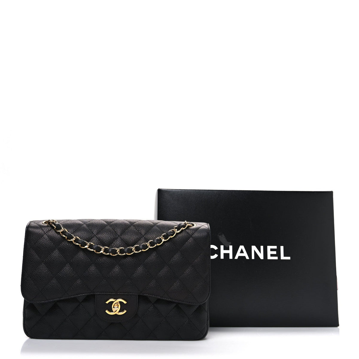 Caviar Quilted Jumbo Double Flap Black wholesalehk.shop