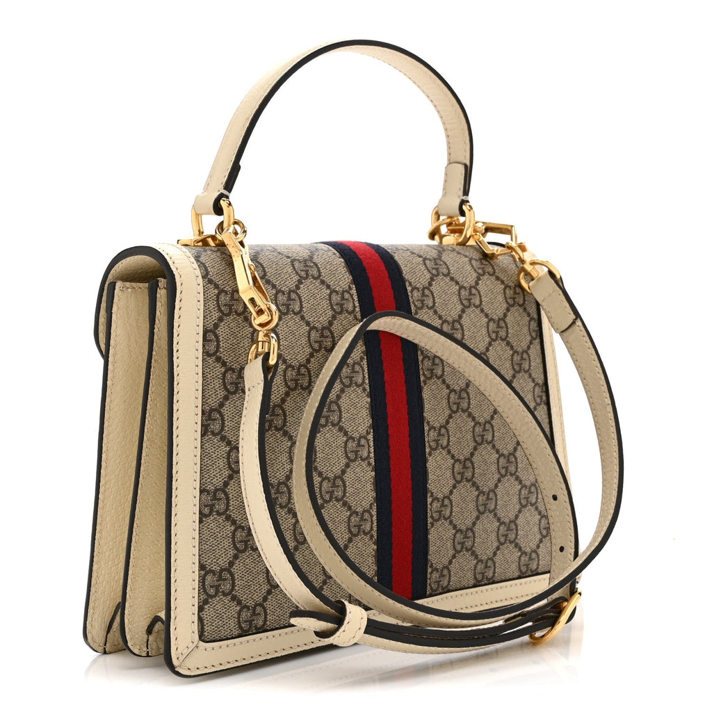 GG Supreme Monogram Textured Dollar Calfskin Web Small Ophidia Padlock Top Handle Bag Beige Ebony Mystic White £¨ Direct shipment via from wholesalehk.shop