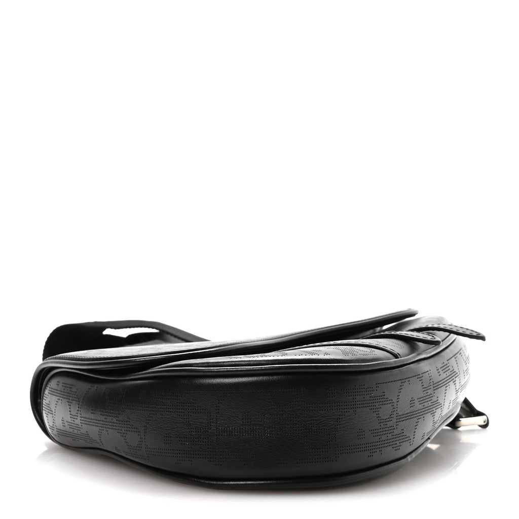 Calfskin Perforated Oblique Galaxy Mens Saddle Bag Black wholesalehk.shop