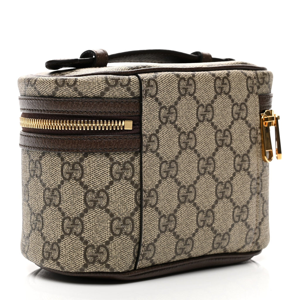 GG Supreme Monogram Textured Calfskin Web Ophidia Vanity Cosmetic Case Beige Ebony New Acero wholesalehk.shop