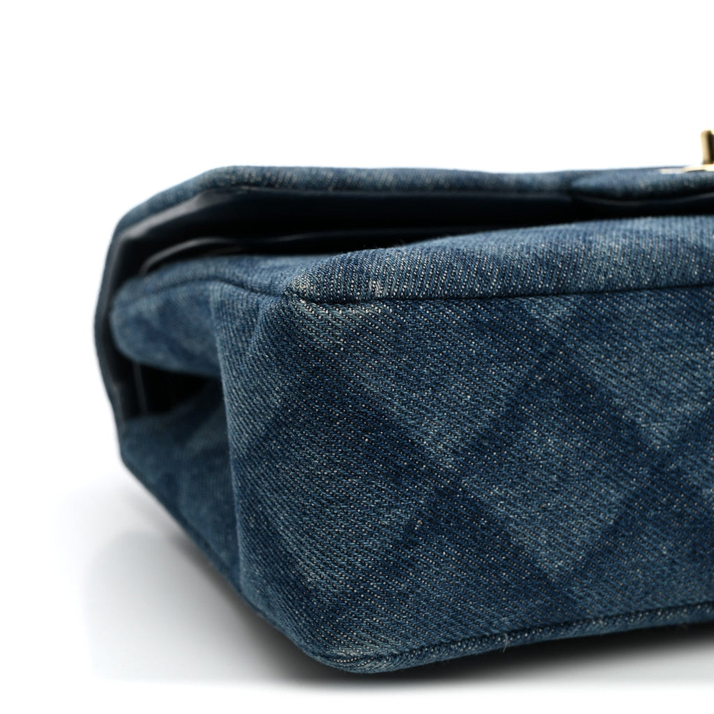 Printed Denim Quilted Small Double Flap Light Blue wholesalehk.shop