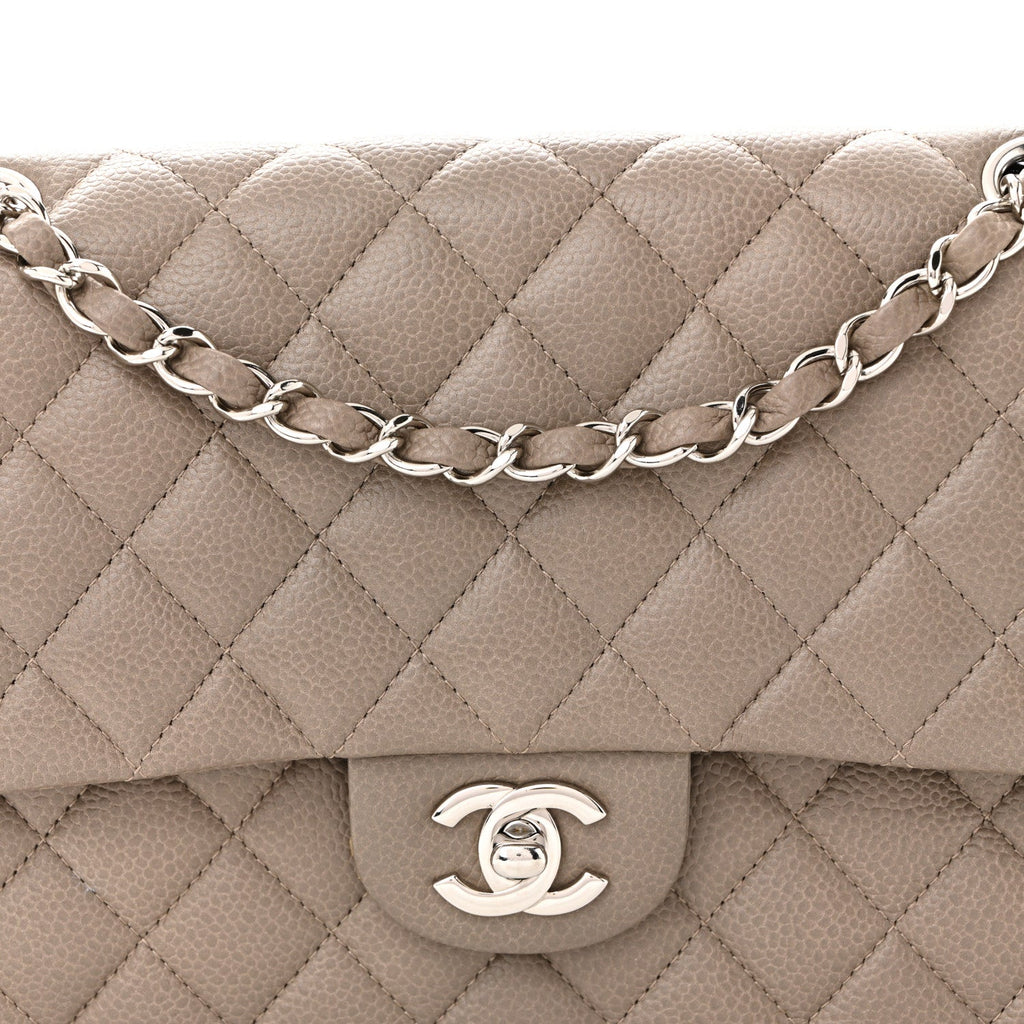 Caviar Quilted Medium Double Flap Taupe wholesalehk.shop
