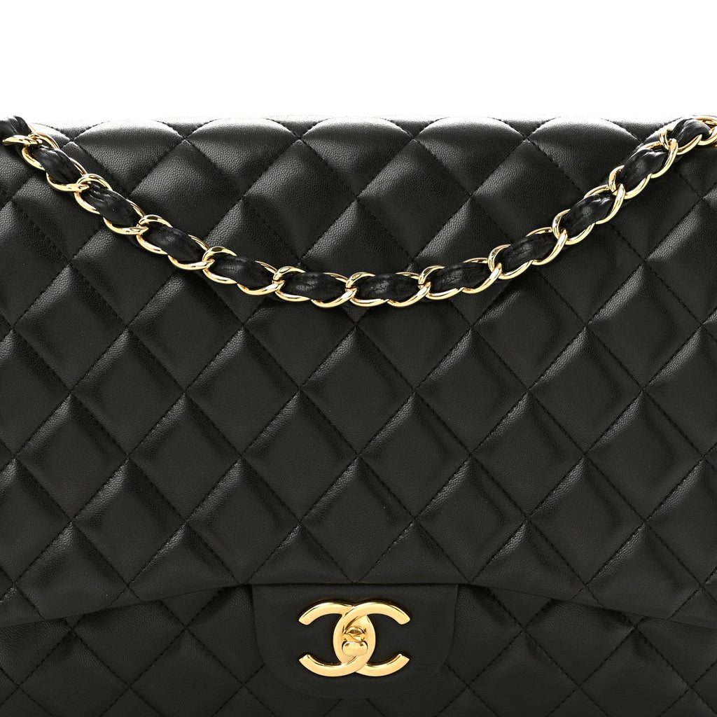 Lambskin Quilted Maxi Double Flap Black wholesalehk.shop