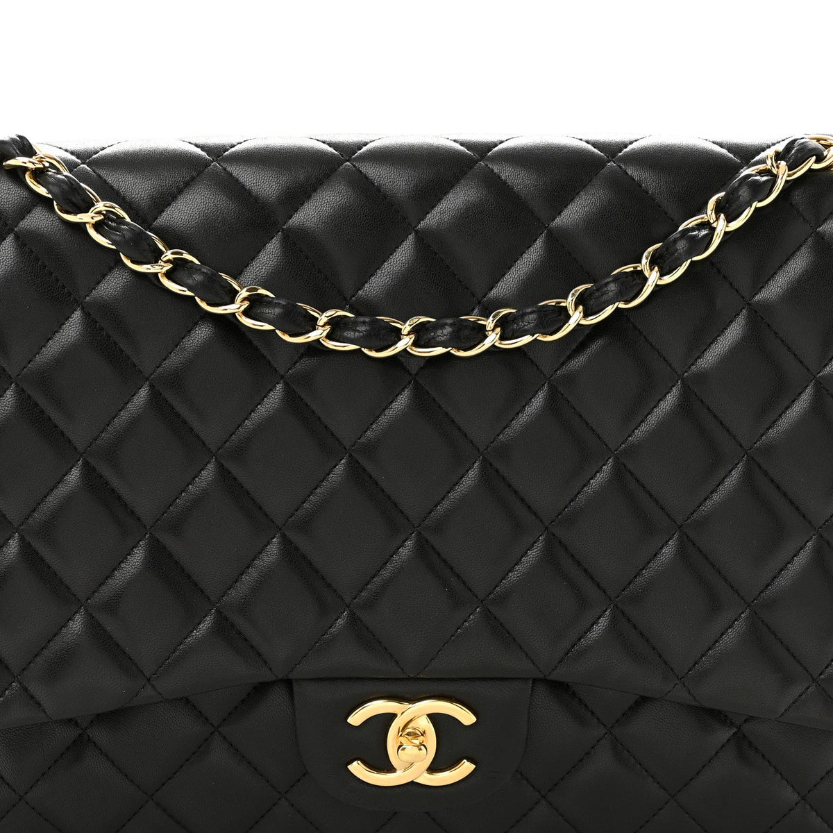 Lambskin Quilted Maxi Double Flap Black wholesalehk.shop