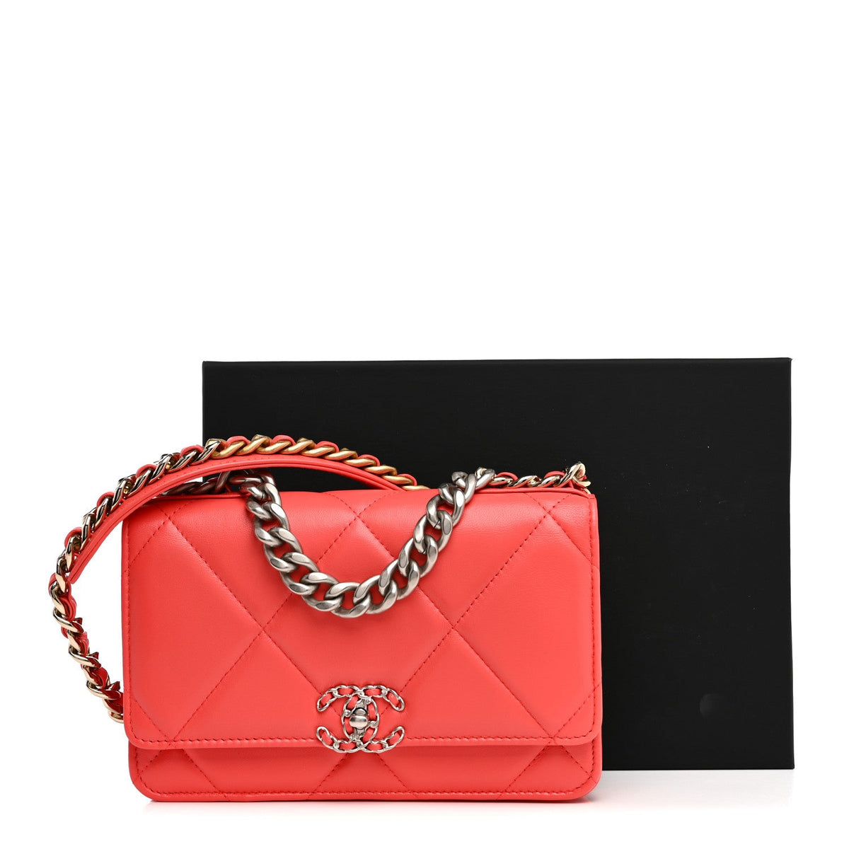 Lambskin Quilted Chanel 19 Wallet On Chain WOC Coral wholesalehk.shop