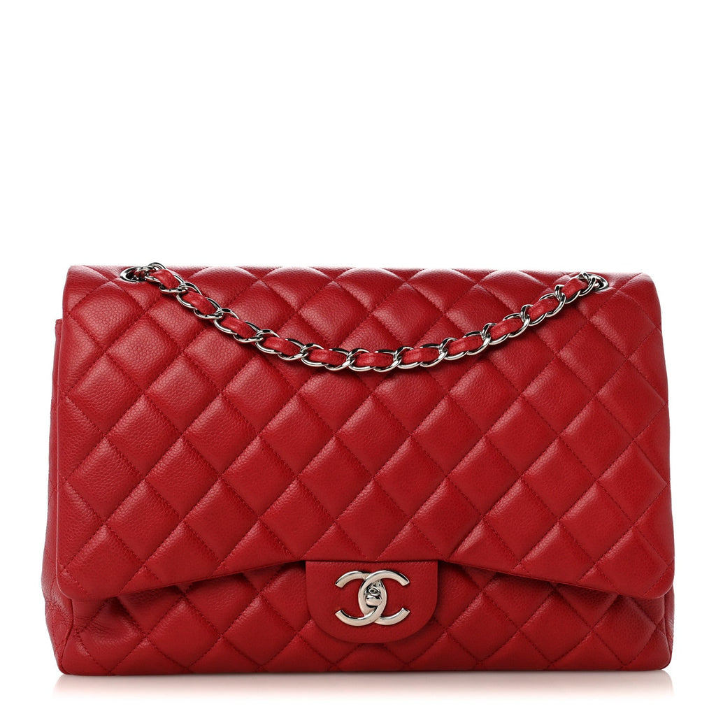 Caviar Quilted Maxi Double Flap Dark Red wholesalehk.shop