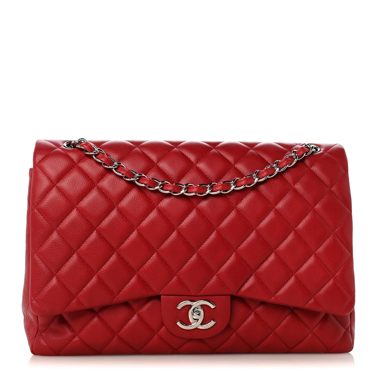 Caviar Quilted Maxi Double Flap Dark Red wholesalehk.shop