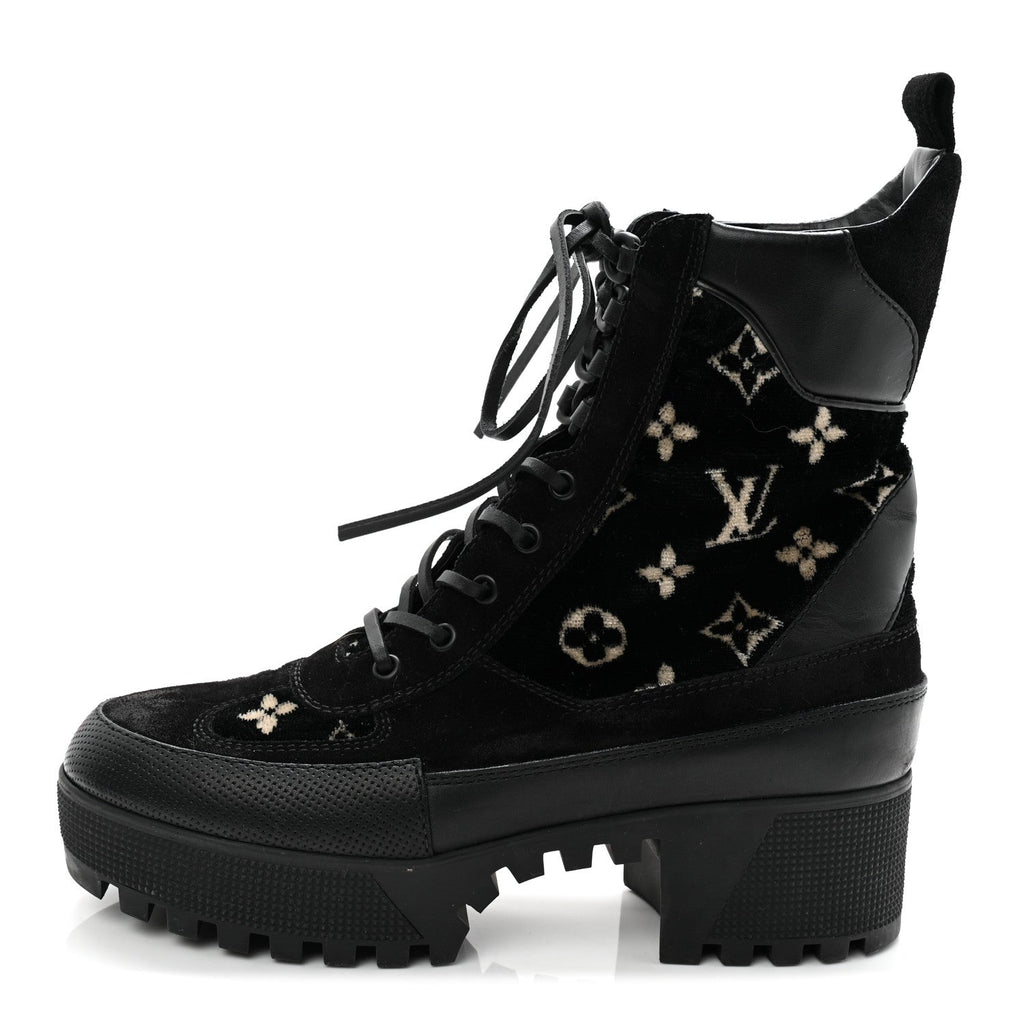Velvet Calfskin Monogram Laureate Platform Desert Boots 40 Black White £¨ Direct shipment via from wholesalehk.shop