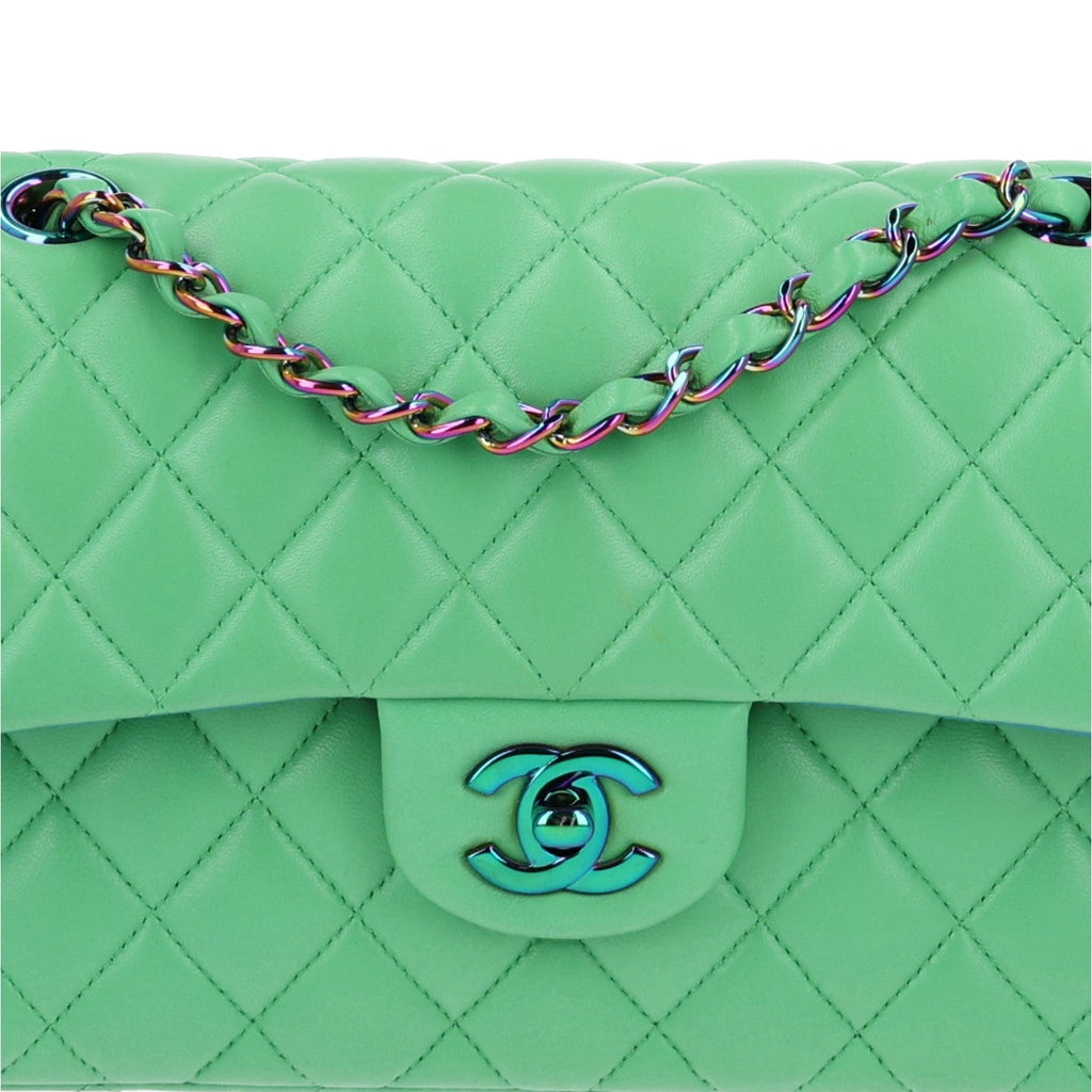 Lambskin Quilted Small Double Flap Green Blue wholesalehk.shop