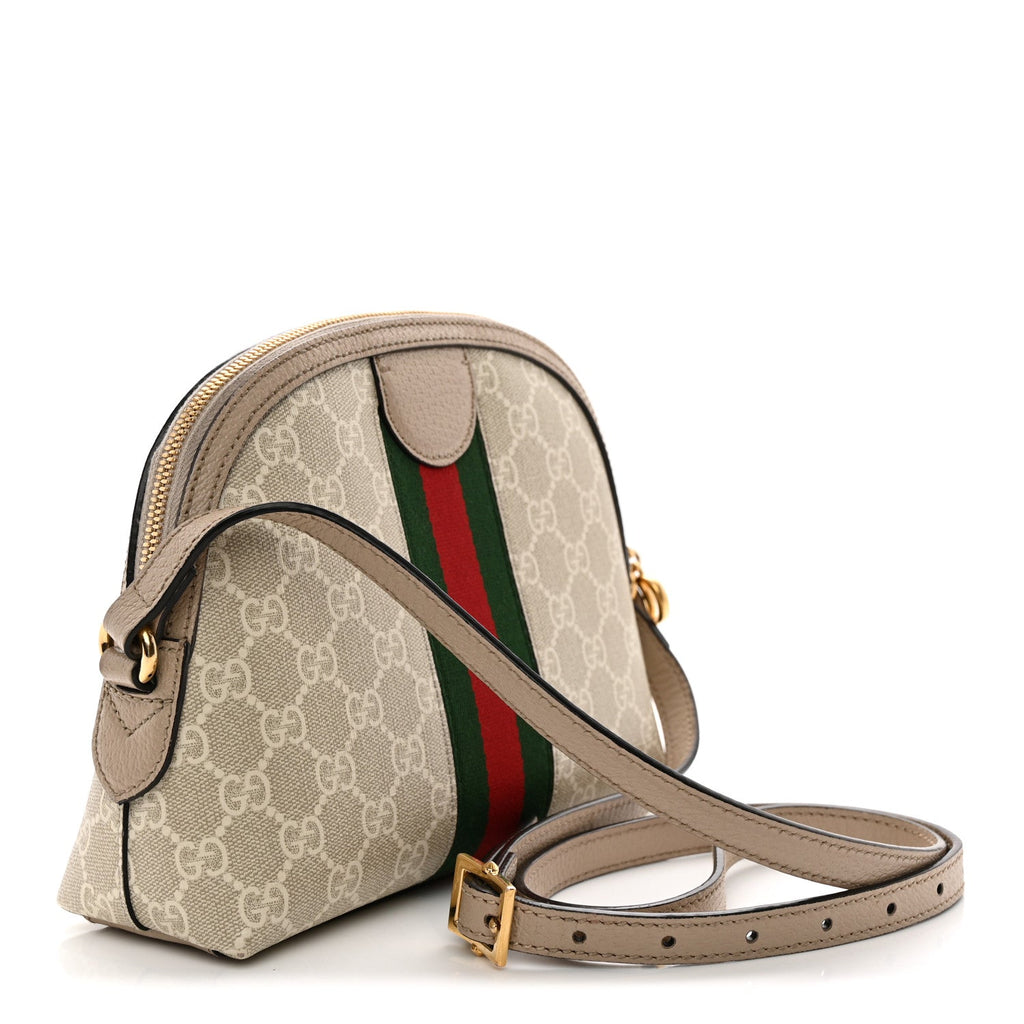 GG Supreme Monogram Textured Dollar Calfskin Web Small Ophidia Dome Shoulder Beige Mystic White Oatmeal wholesalehk.shop