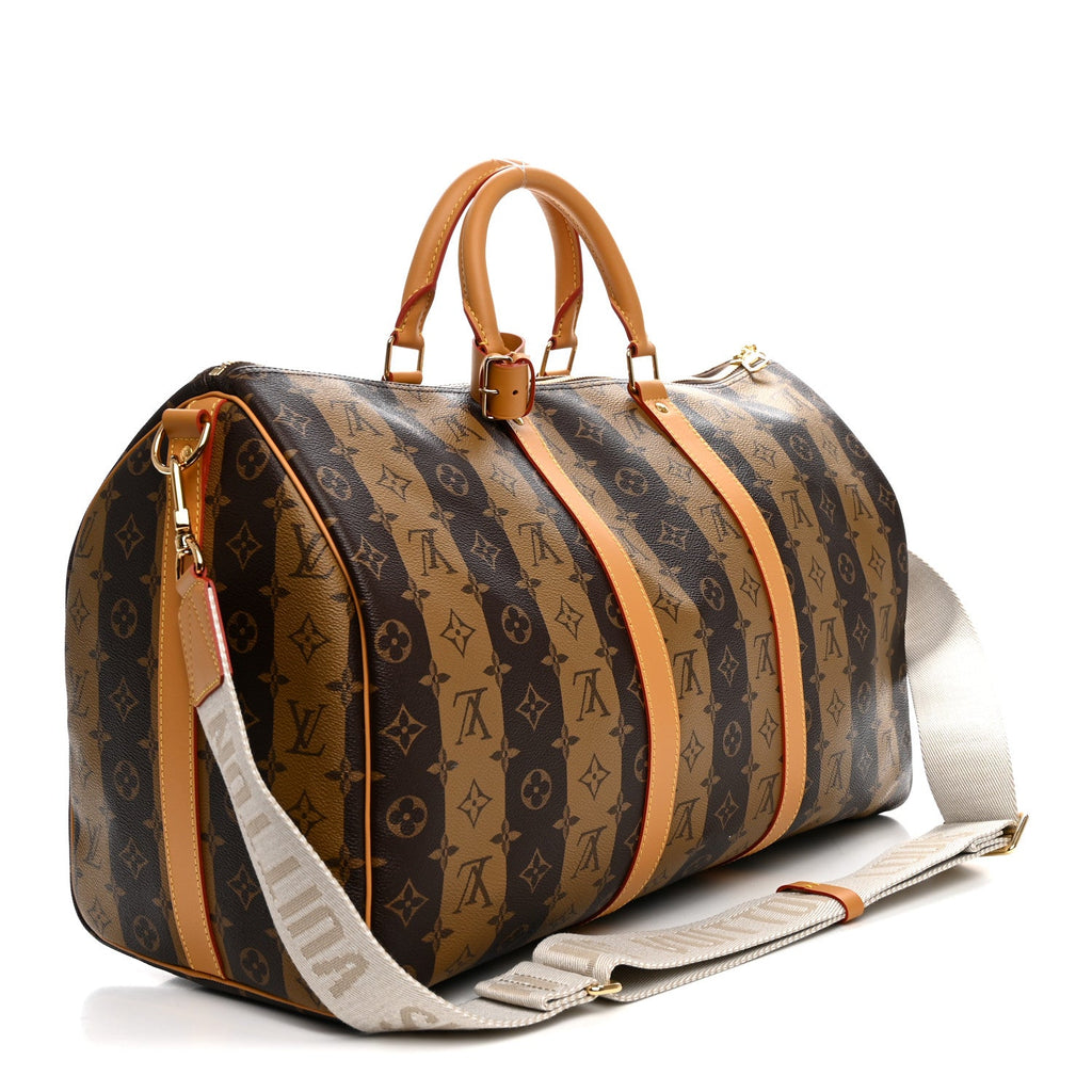 X NIGO Reverse Monogram Stripe Keepall Bandouliere 50 Brown wholesalehk.shop
