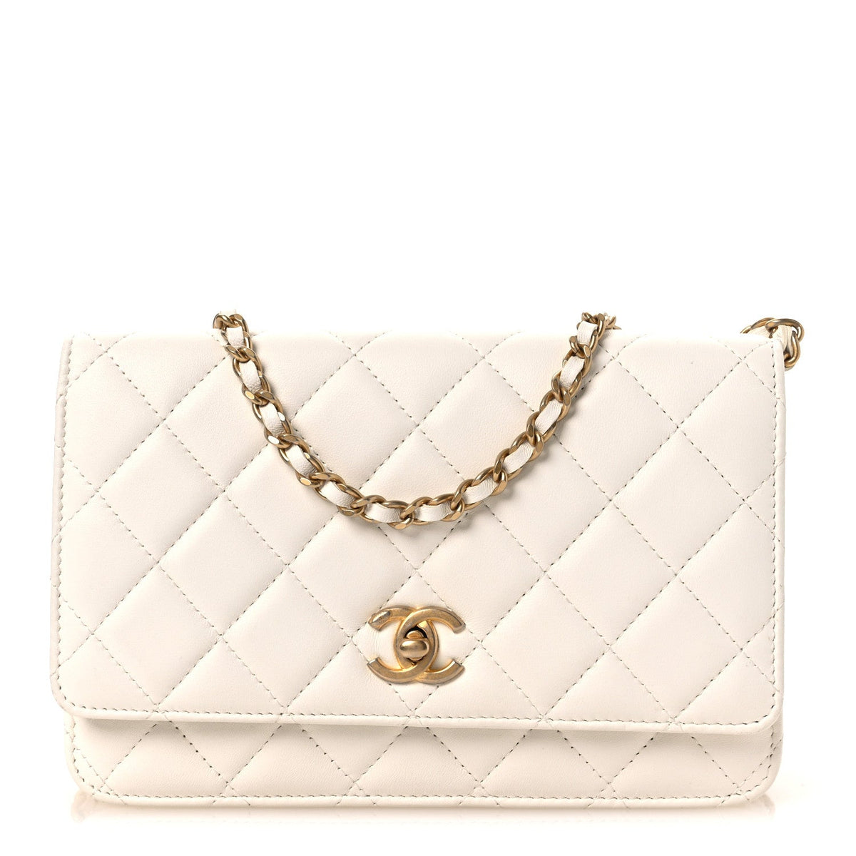Lambskin Quilted CC Pearl Crush Wallet on Chain WOC White wholesalehk.shop