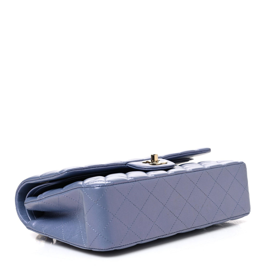 Iridescent Lambskin Quilted Medium Double Flap Light Purple wholesalehk.shop