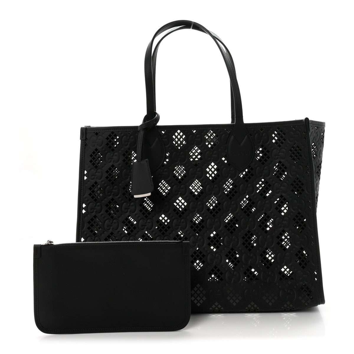 Calfskin GG Monogram Diamond Cut Medium Ophidia Tote Bag Black wholesalehk.shop