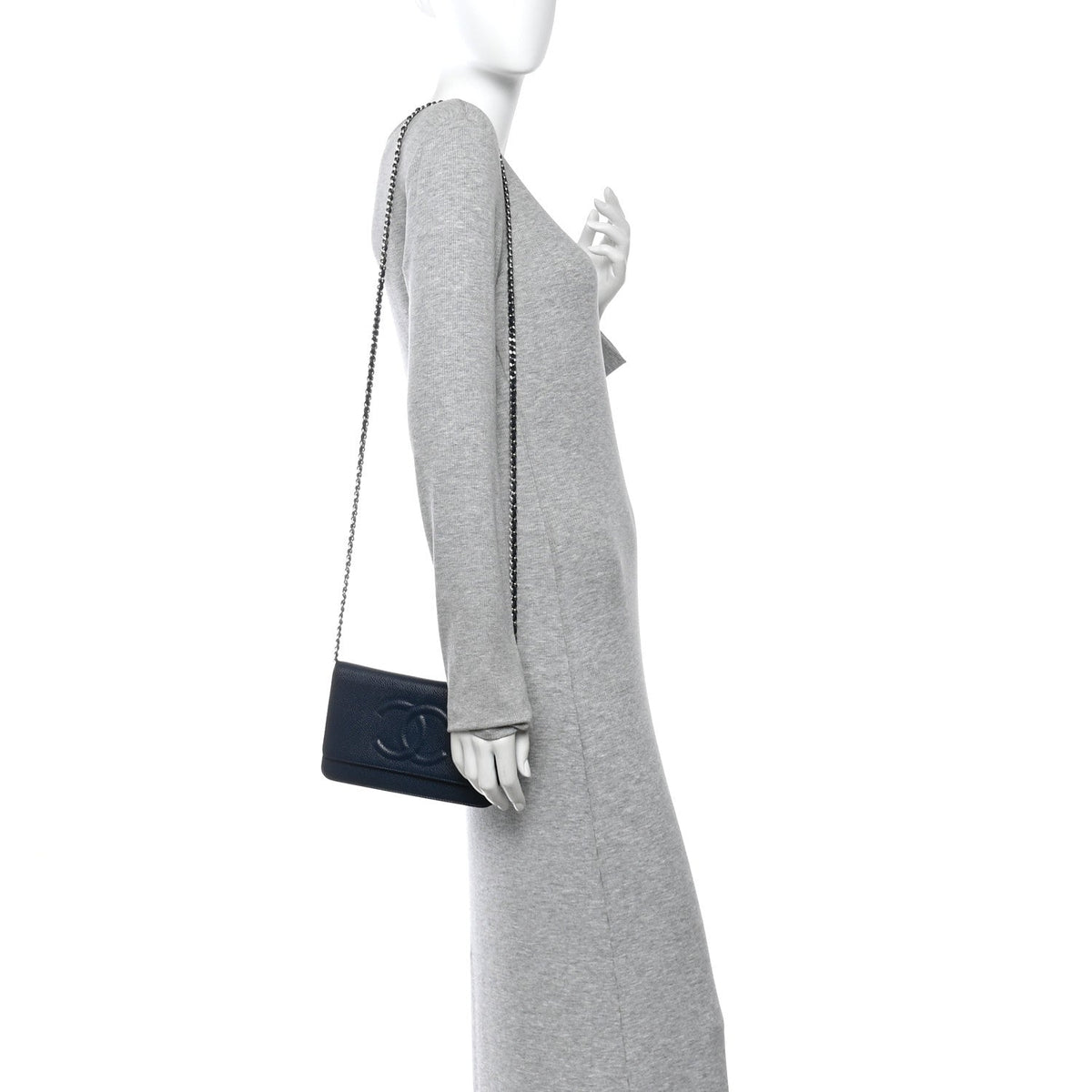 Caviar Timeless CC Wallet on Chain WOC Navy Blue wholesalehk.shop