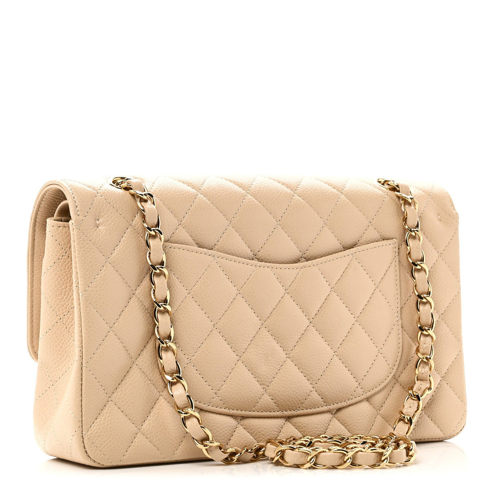 Caviar Quilted Medium Double Flap Beige wholesalehk.shop