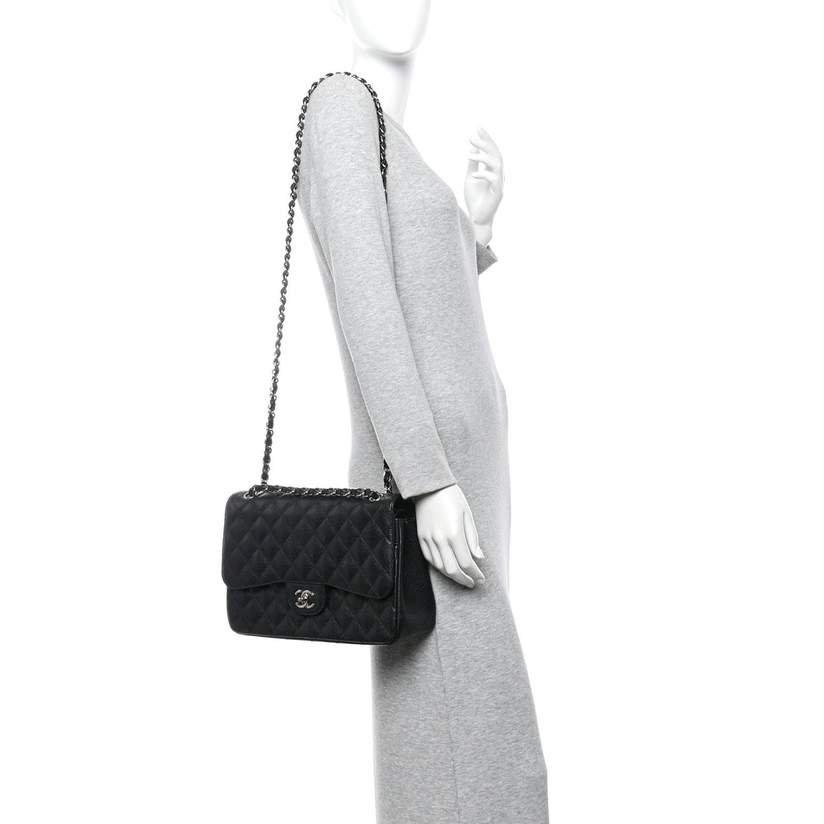 Caviar Quilted Jumbo Double Flap Black wholesalehk.shop