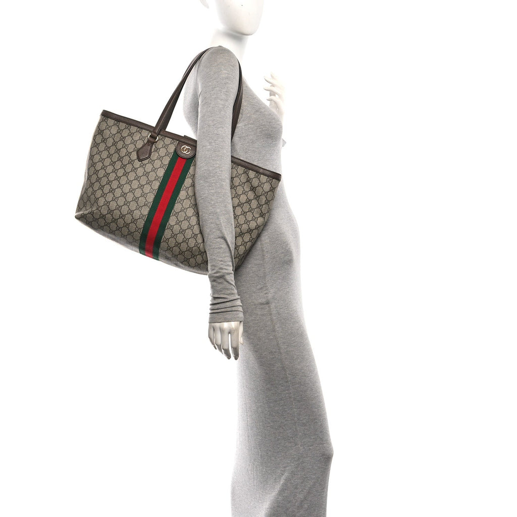 GG Supreme Monogram Medium Ophidia Shopping Tote Brown wholesalehk.shop