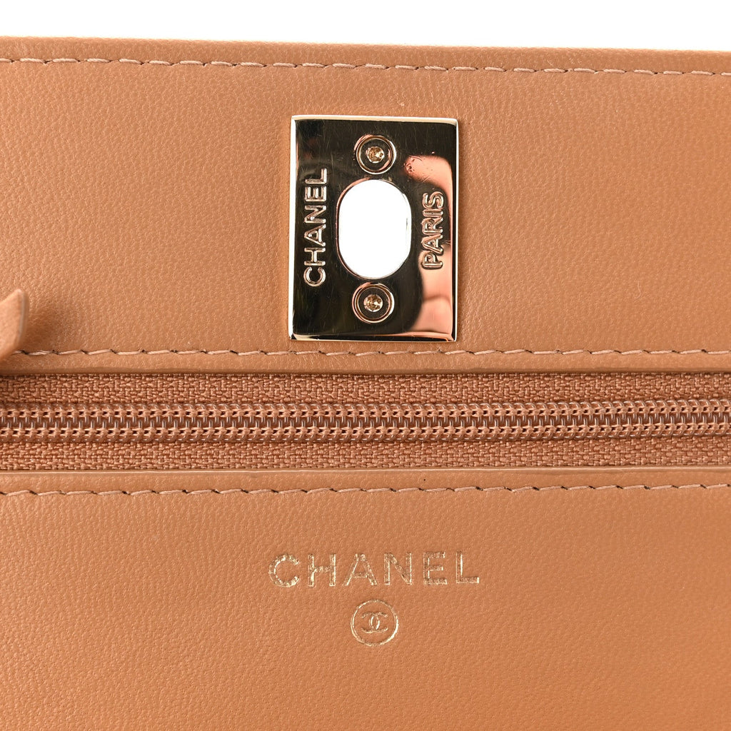 Lambskin Quilted Trendy CC Wallet On Chain WOC Beige wholesalehk.shop