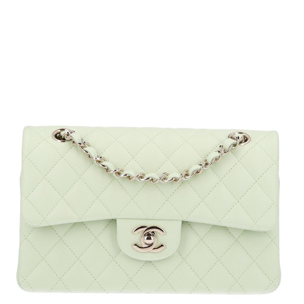 Caviar Quilted Small Double Flap Light Green wholesalehk.shop