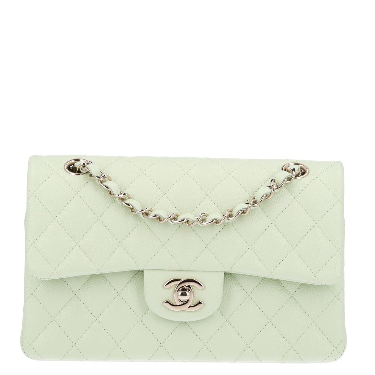 Caviar Quilted Small Double Flap Light Green wholesalehk.shop