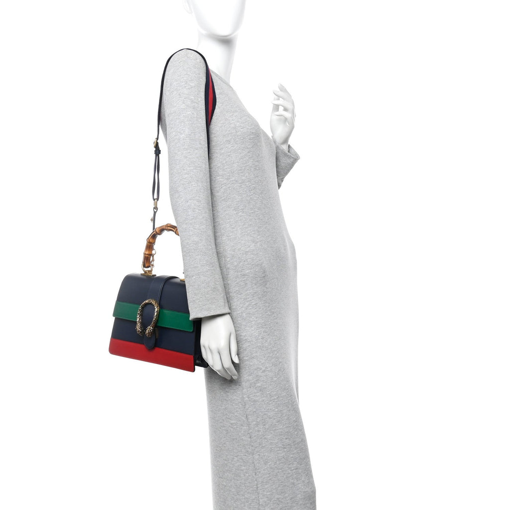 Moon Calfskin Web Medium Dionysus Bamboo Top Handle Bag Black Bright Evergreen Hibiscus Red wholesalehk.shop