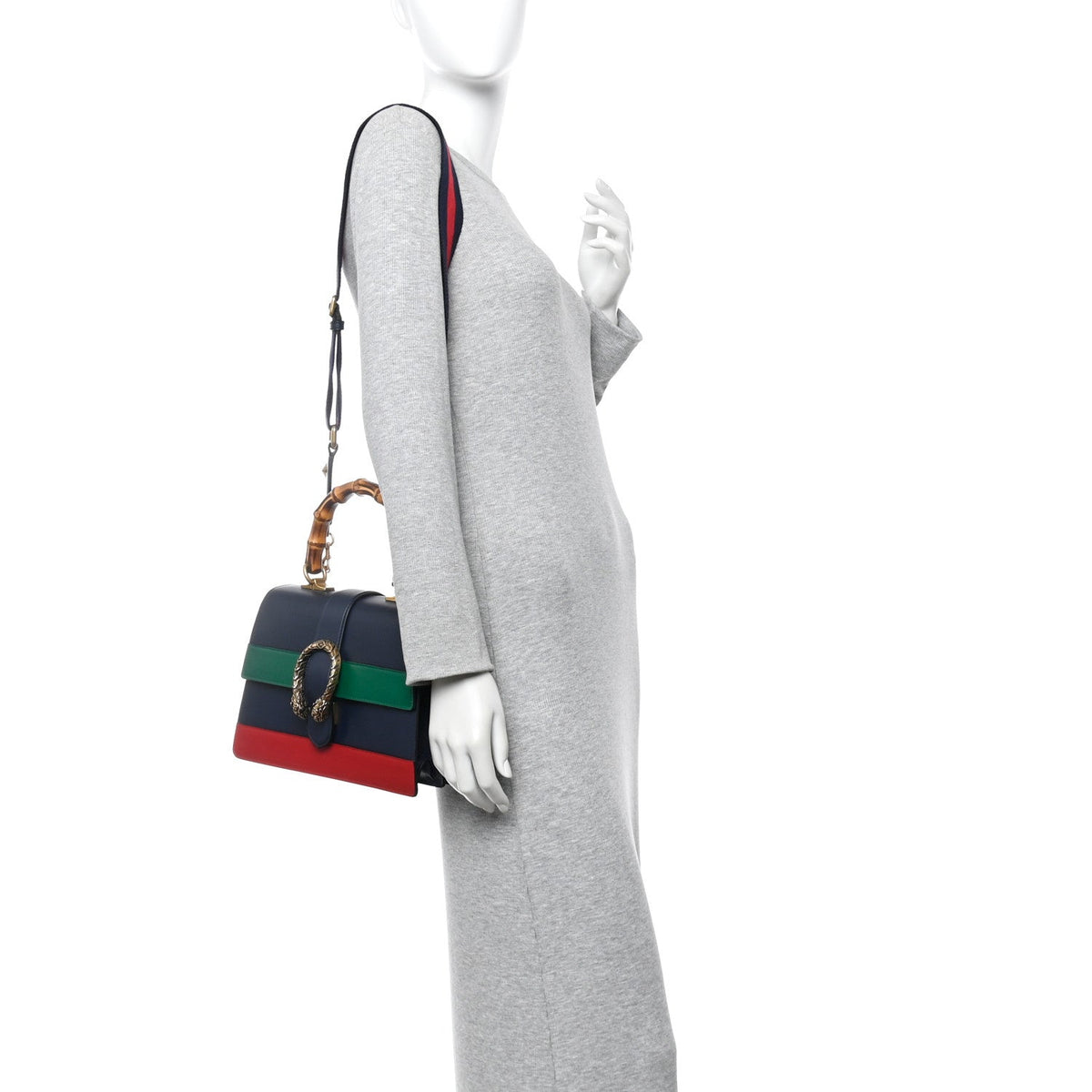 Moon Calfskin Web Medium Dionysus Bamboo Top Handle Bag Black Bright Evergreen Hibiscus Red wholesalehk.shop