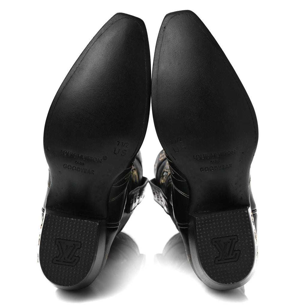 Calfskin LV Texan Mens Rider Boots 7.5 Black Gold £¨ Direct shipment via from wholesalehk.shop