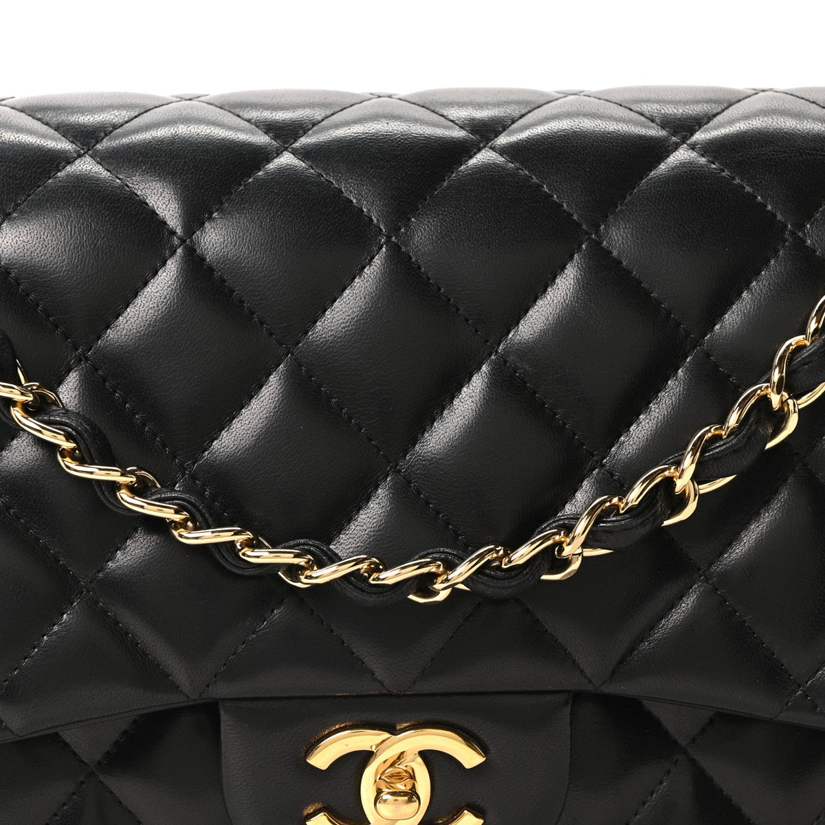 Lambskin Quilted Jumbo Double Flap Black wholesalehk.shop