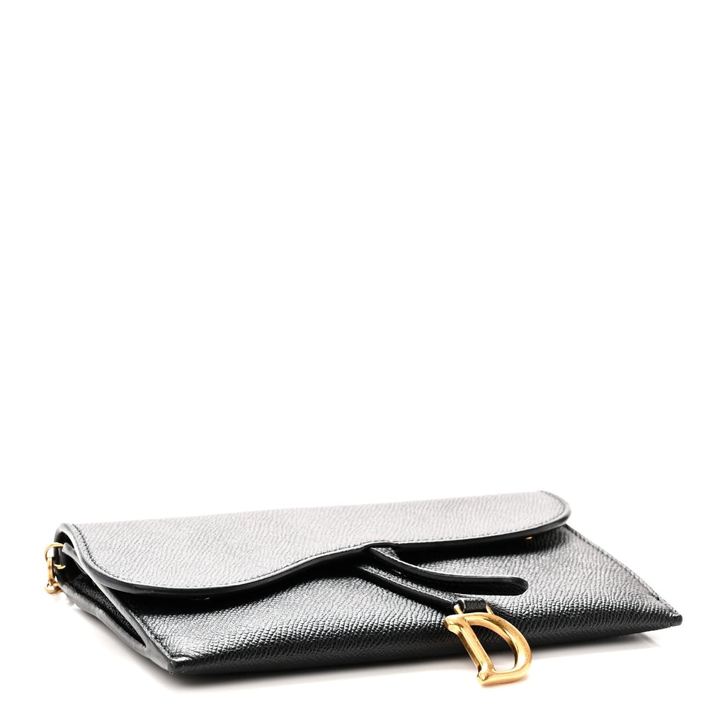Grained Calfskin Saddle Chain Wallet Pouch Black wholesalehk.shop