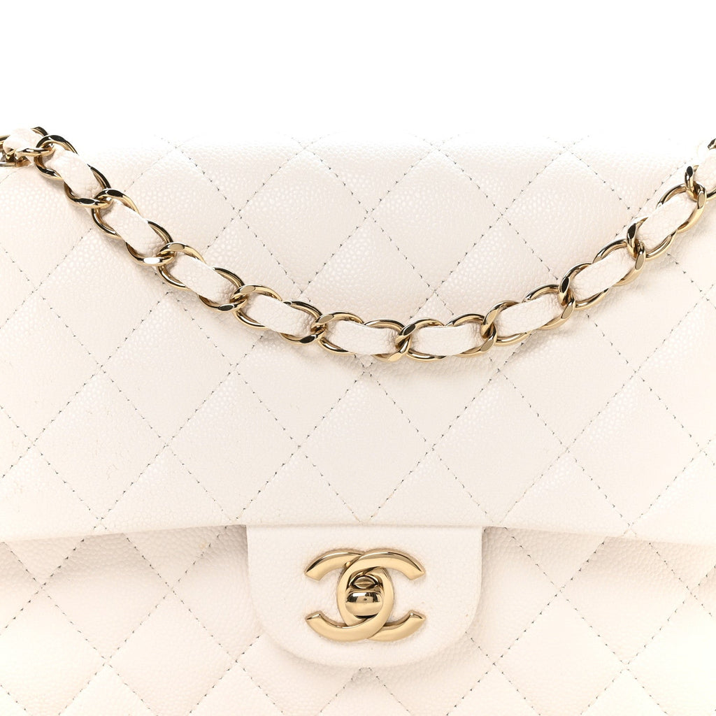 Caviar Quilted Medium Double Flap White wholesalehk.shop