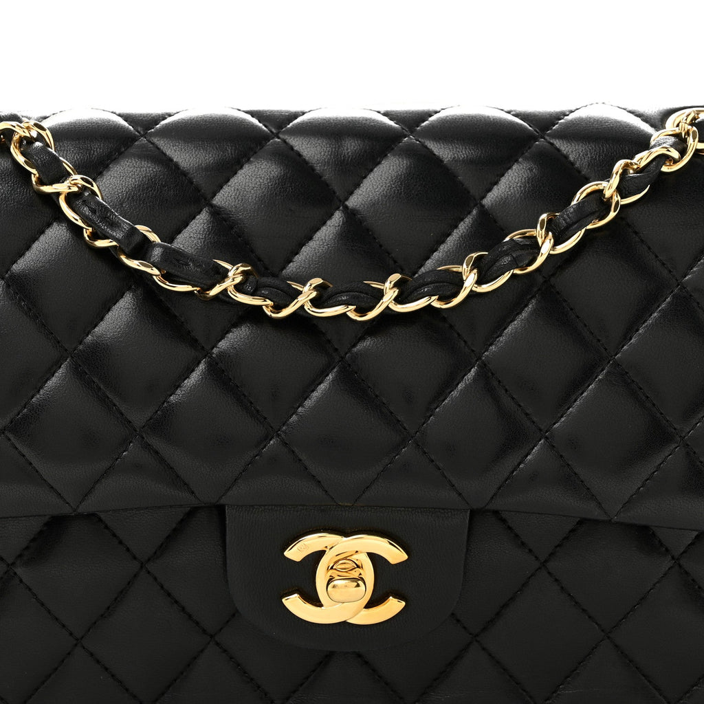 Lambskin Quilted Medium Double Flap Black wholesalehk.shop