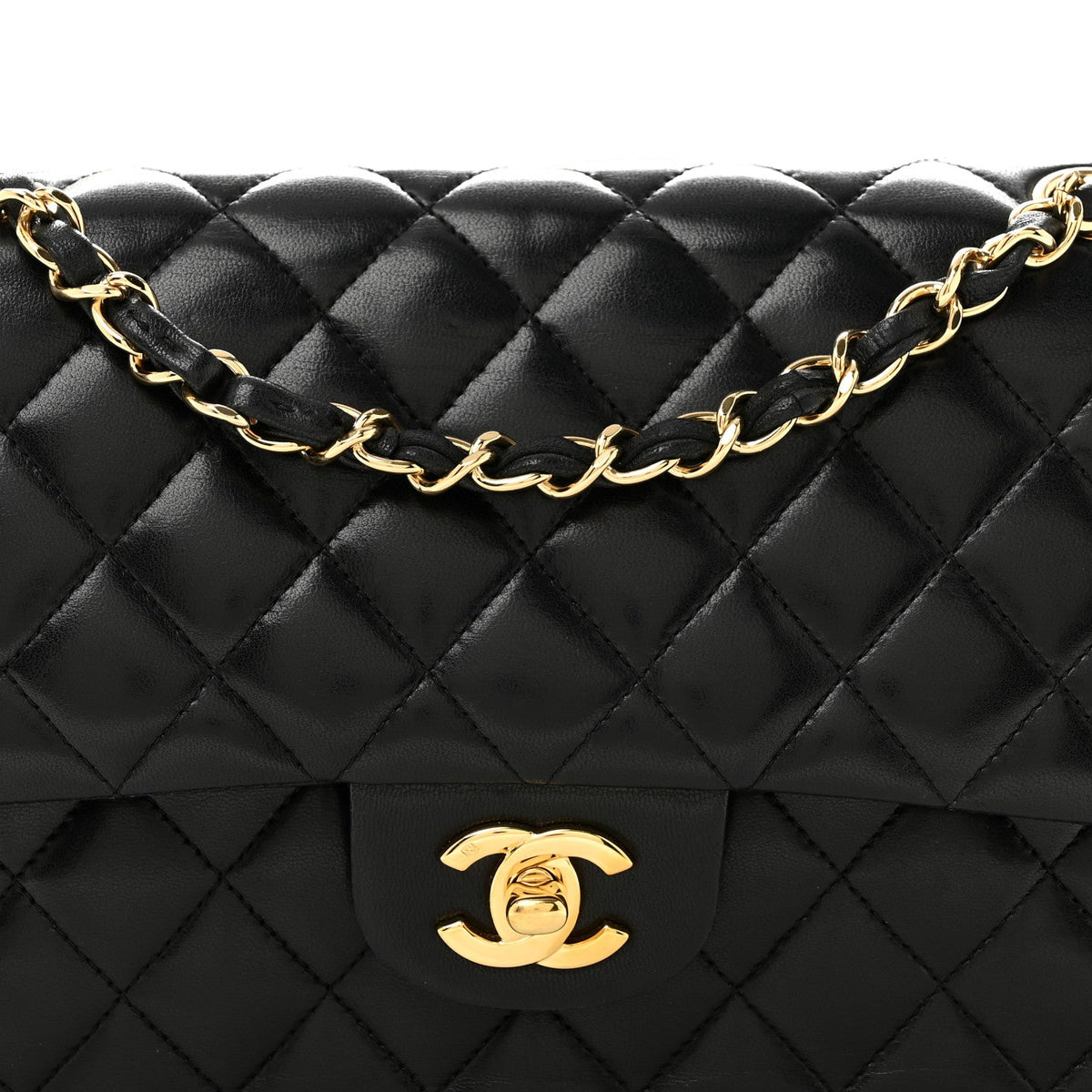 Lambskin Quilted Medium Double Flap Black wholesalehk.shop