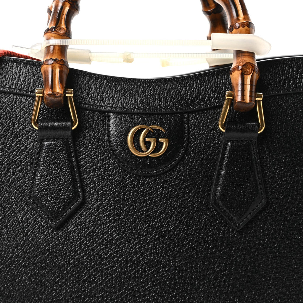 Textured Dollar Calfskin Web Small Diana Tote Bag Black Dusty Grey wholesalehk.shop